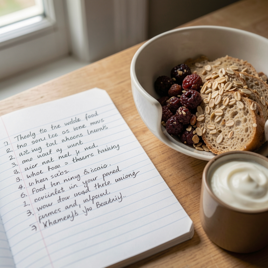 Seasonal whole grains and legumes arranged on a dark wooden surface, early morning editorial composition with natural side-lighting